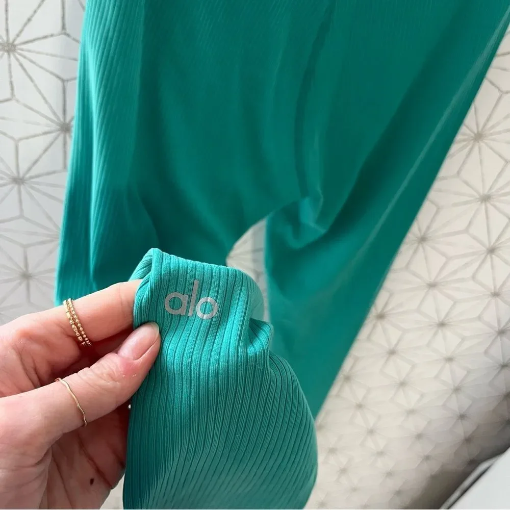 Alo Yoga Blissful Ribbed High Waist Legging Ocean Mist 7/8